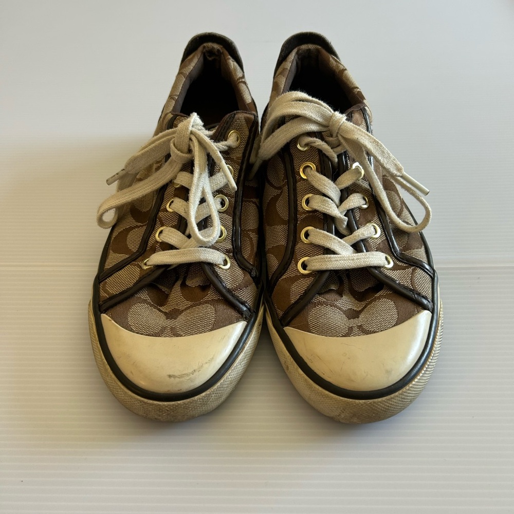 Coach women leather and canvas sneakers size 7.5 Brown - Picture 5 of 7